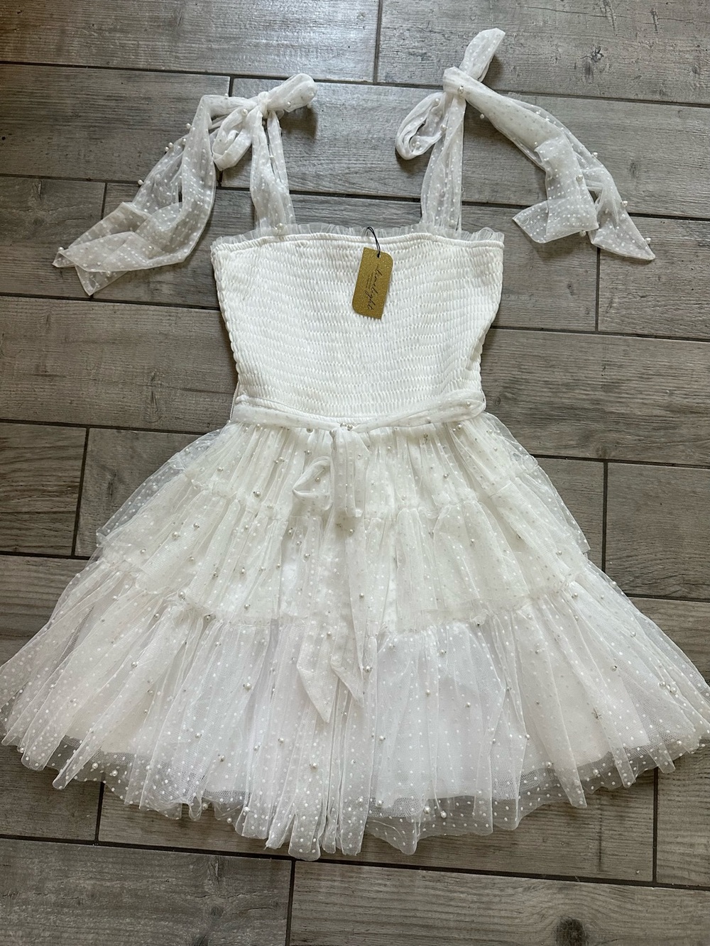 Francesca’s Limelight White Tulle Pearl Mini Dress Small NWT Bridal Shower Party - Picture 2 of 6